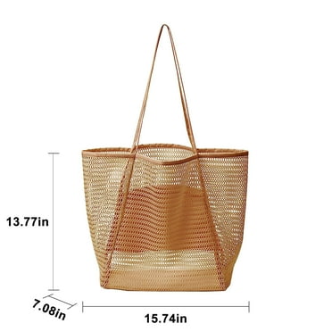 Kezqiaxn Closet Organizers and Storage Mesh Beach Bag Rainproof Sandproof - Large Foldable Tote Pool Bag for Women Vacation Essential Beach Accessories Khaki