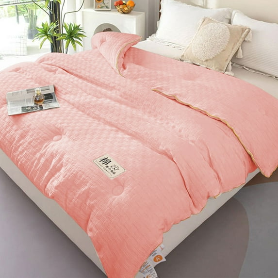 Kezqiaxn Comforter Duvet Insert, Down Comforter Full Size 150x200cm Quilting Supplies Lightweight Comforter Duvet Insert, Puffy Soft Medium Warmth Luxury All Season Comforters Pink