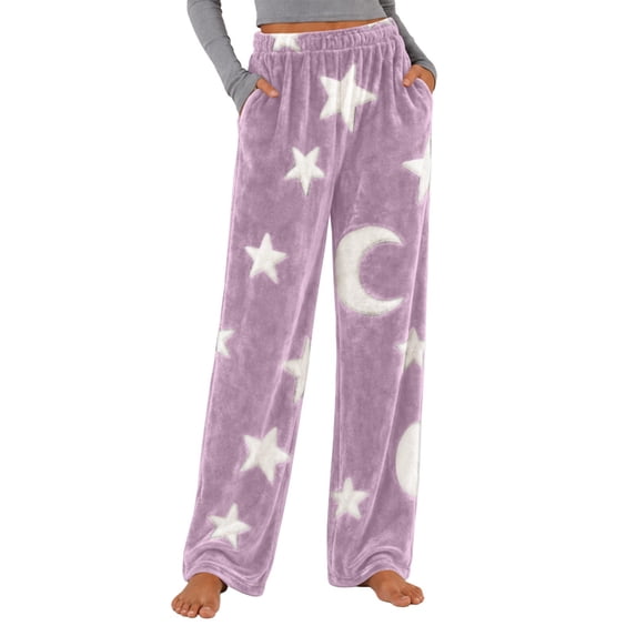 Kezqiaxn Comfy Pants Women Fleece Stretchy High Waisted Warm Lounge Pants with Pockets Fall Pajama Bottoms Plus Size Fashion Purple A XXXL