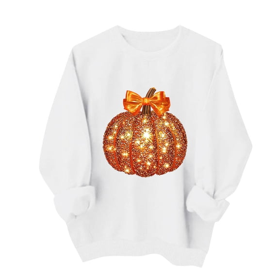 Kezqiaxn Crew Neck Sweatshirts Women Thanksgiving Pumpkin Long Sleeve Fall Casual Pullover Tops Sweatshirt for Women