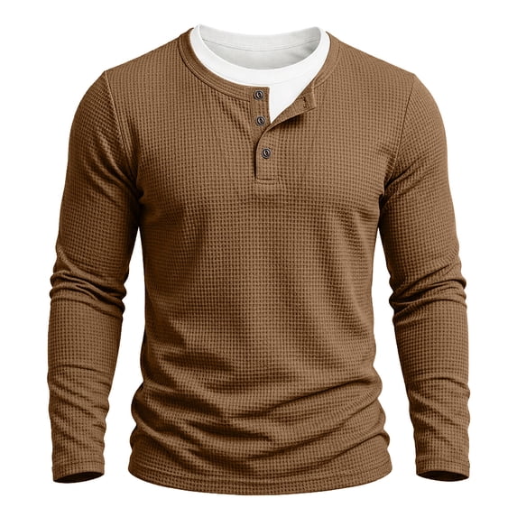 Kezqiaxn Cute Plus Size Tops Solid Fashion Stretchy Long Sleeve Pullover Button Up Shirt Men's Clothing 2026