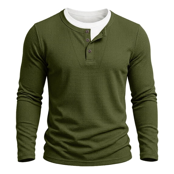 Kezqiaxn Cute Plus Size Tops Solid Fashion Stretchy Long Sleeve Pullover Button Up Shirt Men's Clothing 2026
