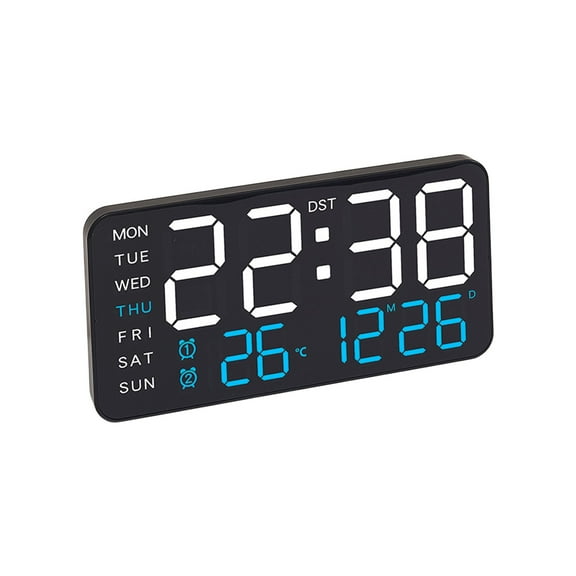 Kezqiaxn Digital Wall Clock Large Digital Wall Clock Timer, LED Display, Auto Dst, Temperature, Battery Operated Wall Clock for Living Room Bedroom Desk Black