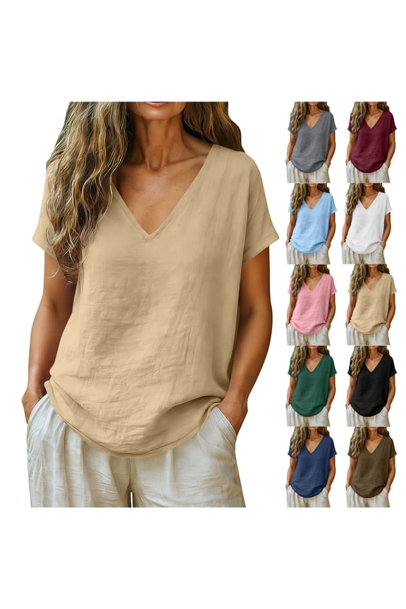 Dressy Tops for Women Short Sleeve V Neck Shirt Summer Casual Loose Blouse Plus Size Fashion Clothing