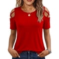 thumbnail image 1 of Kezqiaxn Dressy Tops for Women Summer Strap Off-Shoulder Short Sleeve Crew Neck Loose Shirts Work Business Womens Blouses, 1 of 7