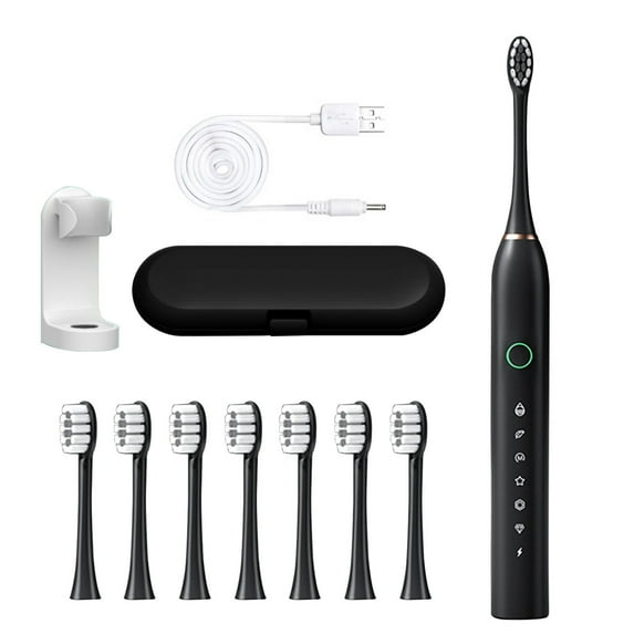 Kezqiaxn Electric Toothbrush Set 8 Brush Head-6 Gears with Bracket and Travel Case-Usb Charging Model Electric Toothbrush-Fully Automatic Charging Sound Soft Bristle Brush Black