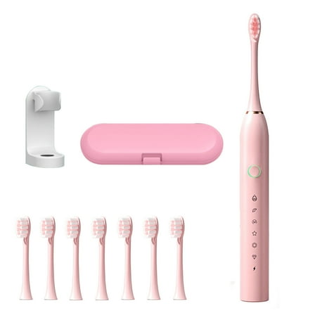 Kezqiaxn Electric Toothbrush Set 8 Brush Head-6 Gears with Bracket and Travel Case-Usb Charging Model Electric Toothbrush-Fully Automatic Charging Sound Soft Bristle Brush Pink