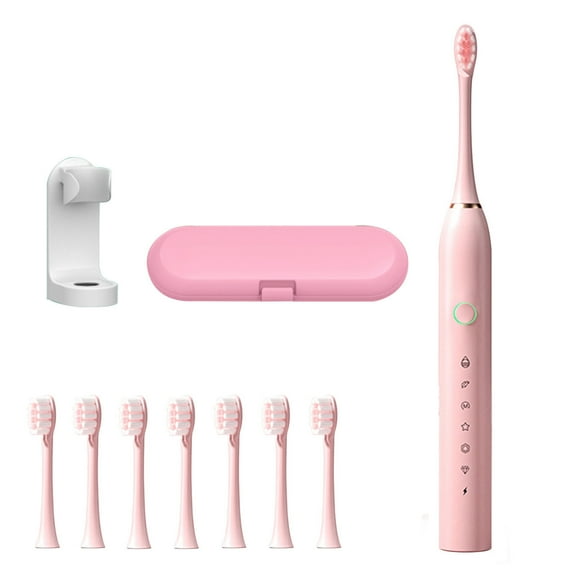 Kezqiaxn Electric Toothbrush Set 8 Brush Head-6 Gears with Bracket and Travel Case-Usb Charging Model Electric Toothbrush-Fully Automatic Charging Sound Soft Bristle Brush Pink