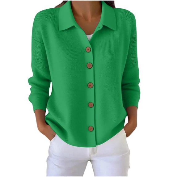 Kezqiaxn Fall Tops for Women 2026 Fashion Clothing Long Sleeve Casual Button Up Knit Cardigan Womens Sweaters Plus Size Green XXL