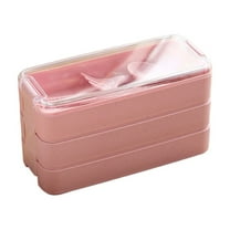 Kezqiaxn Food Storage Containers Stackable Bento Box 3 In 1 Compartment Straw Meal Prep Containers Leakproof Stackable Bento Lunch Box Meal Pink