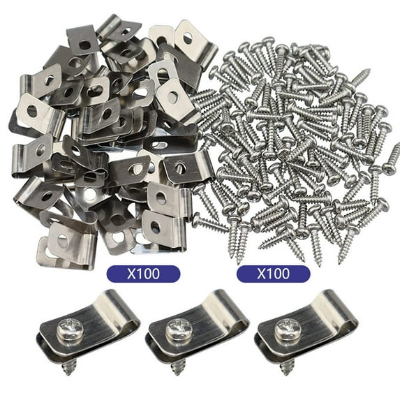 Kezqiaxn Gardening Supplies 100 Pcs Fence Wire Clamps with 100 Pcs Screws Metal Wire Clips Mount Welded Wire To Vinyl Wood Or Metal Fence for 12-16 Gauge Wire Fencing White