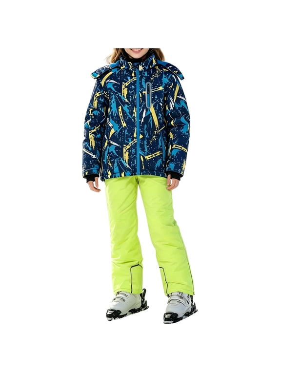 Girls Outfits 2 Piece Set Snowsuit Hooded Waterproof Thicken Puffer Jacket and Snow Pant Windproof Snow Suit Winter Warmth Ski Suit Size 4-13