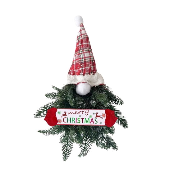 Kezqiaxn Gnome Christmas Front Door Wreath, Artificial Gnome Wreath with Hat, Christmas Wreath with Pine Needle, Merry Christmas Wreath for Door Window Wall Mantel Christmas Decorations Color