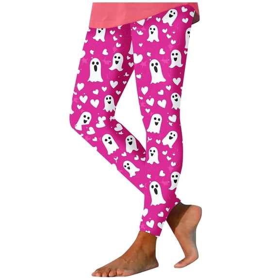 Kezqiaxn Halloween High Waisted Pants for Women Stretchy Running Yoga Workout Trousers Womens Leggings Plus Size Fashion Hot Pink M