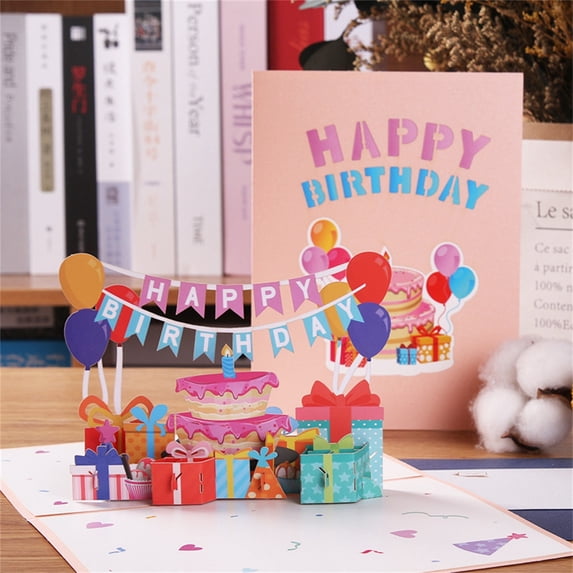 Kezqiaxn Happy Birthday Card, Birthday Flag Pulling Cake Card, Birthday Greeting Cards With Envelopes, 3D Funny Birthday Card, Birthday Cards for Women Her Girls Kids Men Friend