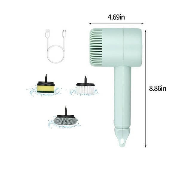 Kezqiaxn Home and Kitchen Gadgets Multi-Function Electric Washing Machine Washing Brushes, Replaceable Rotating Head Powerful Cleaning Brush for Bathroom, Kitchen, Shower Tray and Floor Green