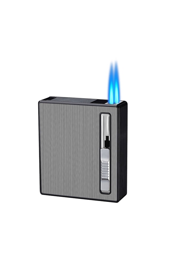 Home and Kitchen Gadgets Twenty Cigarettes Thick Case Double Direct Flame Windproof Lighter Case Gift Personalized Whole Grey