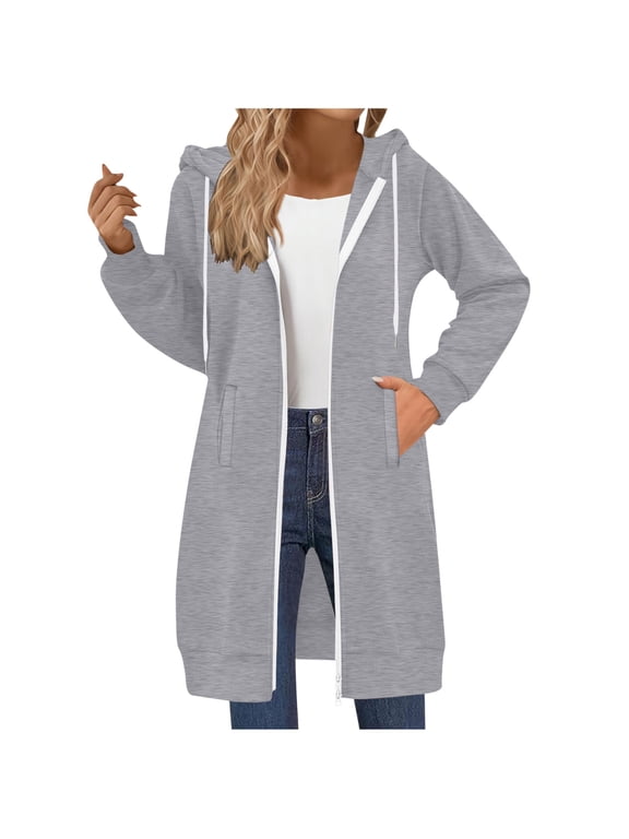 Sweat Shirts for Womens Plus Size Fashion Fall Long Sleeve Zip Up Sweatshirt Loose Casual Athletic Jacket with Hooded