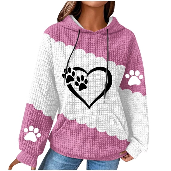 Kezqiaxn Hoodies for Women Fashion Color Block Long Sleeve Casual Hooded Sweatshirt with Pockets Oversized Sweatshirt Pink L