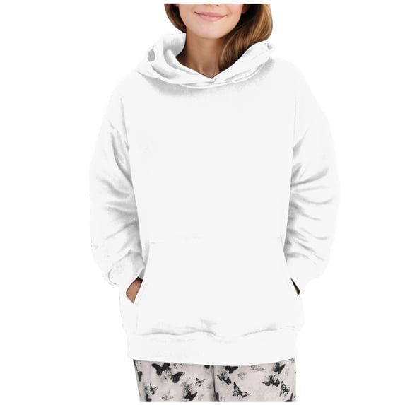 Kezqiaxn Hoodies for Women Fashion Long Sleeve Fall Hoodie Casual Sweatshirts with Pockets Women's Sweatshirt White M