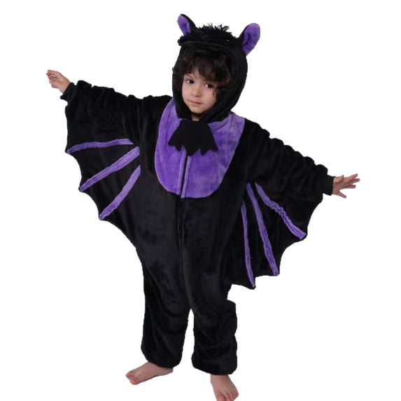 Kezqiaxn Kids Halloween Costumes Onesies Cute Bat Party Cosplay Jumpsuit Winter Warm Long Sleeve Hooded Romper with Zipper 2-9Years