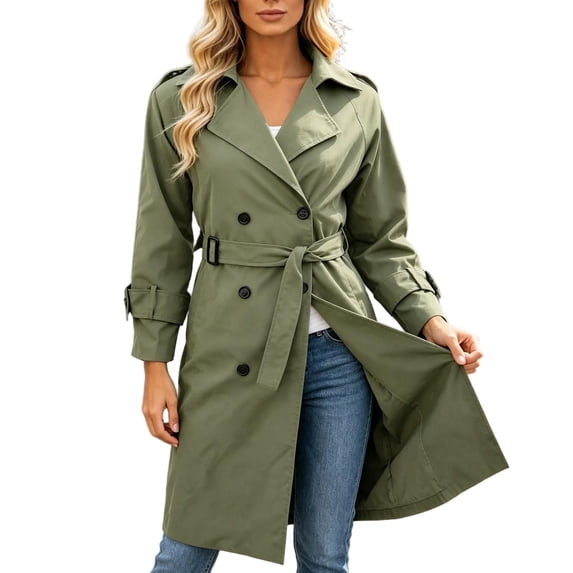 Kezqiaxn Lightweight Jacket Women Button Down Long Sleeve Fall Casual Long Outwear Collared Trench Coat with Pockets Army Green XL