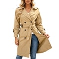 thumbnail image 1 of Kezqiaxn Lightweight Jacket Women Button Down Long Sleeve Fall Casual Long Outwear Collared Trench Coat with Pockets Khaki L, 1 of 9