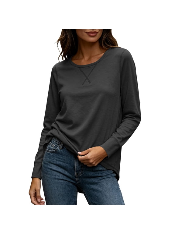Long Sleeve Shirts for Women Fashion Clothing Crew Neck Loose Casual Tops Womens Blouses Fall Clothes