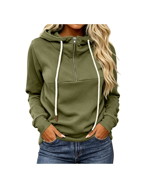 Zip Up Hoodie Women Fall Long Sleeve Drawstring Pullover Tops with Pockets Womens Sweatshirts Fashion Clothing