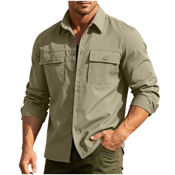 Kezqiaxn Mens Button Down Shirt Quick Drying Long Sleeve Breathable Work Shirts with Pockets Plus Size Fashion Mens Clothes