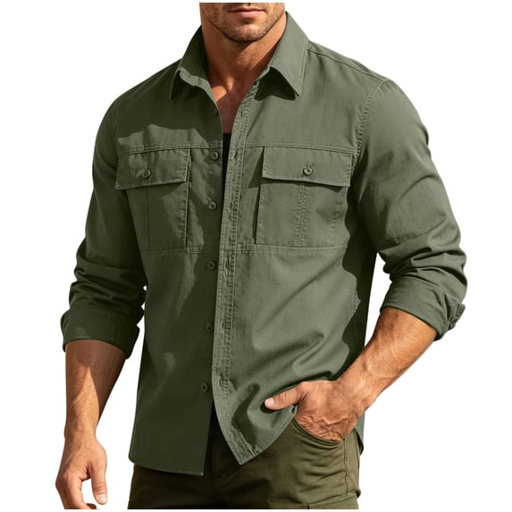 Kezqiaxn Mens Button Down Shirt Quick Drying Long Sleeve Breathable Work Shirts with Pockets Plus Size Fashion Mens Clothes