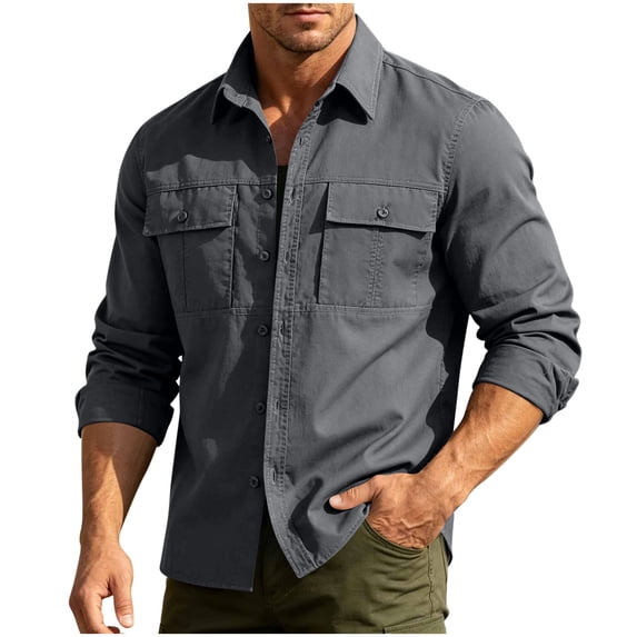 Kezqiaxn Mens Button Down Shirt Quick Drying Long Sleeve Breathable Work Shirts with Pockets Plus Size Fashion Mens Clothes
