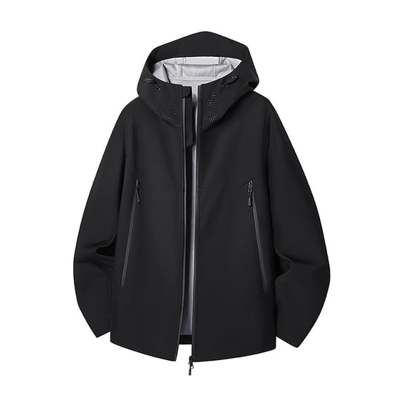 Kezqiaxn Mens Rain Jackets Waterproof with Hood Outdoor Long Sleeve Work Zip Up Pockets Jacket Plus Size Fashion