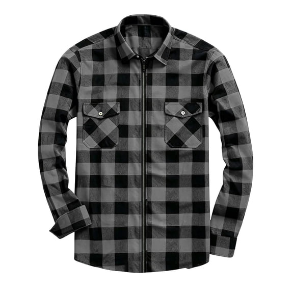 Kezqiaxn Mens Shirts Casual Summer Plaid Long Sleeve Regular-Fit Business Dress Shirt with Pockets Fashion Clothing