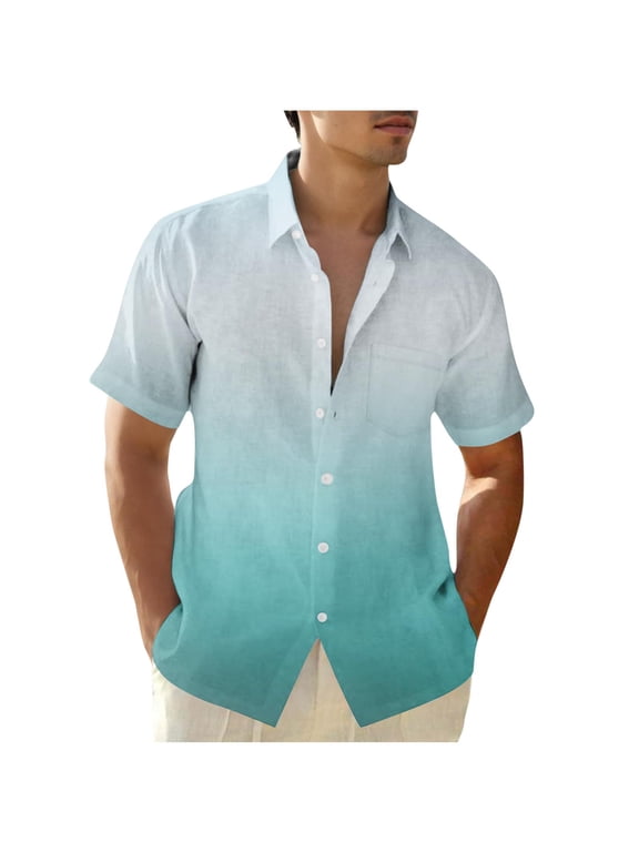 Mens Short Sleeve Shirts Fashion Collared Lightweight Button Down Shirts with Pockets Summer Clothes Plus Size