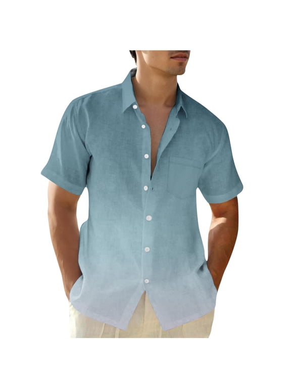 Mens Short Sleeve Shirts Fashion Collared Lightweight Button Down Shirts with Pockets Summer Clothes Plus Size