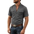 thumbnail image 1 of Kezqiaxn Mens Short Sleeve Shirts Summer Casual V-Neck Business Work Tops with Pockets Mens Shirt Plus Size Fashion, 1 of 5