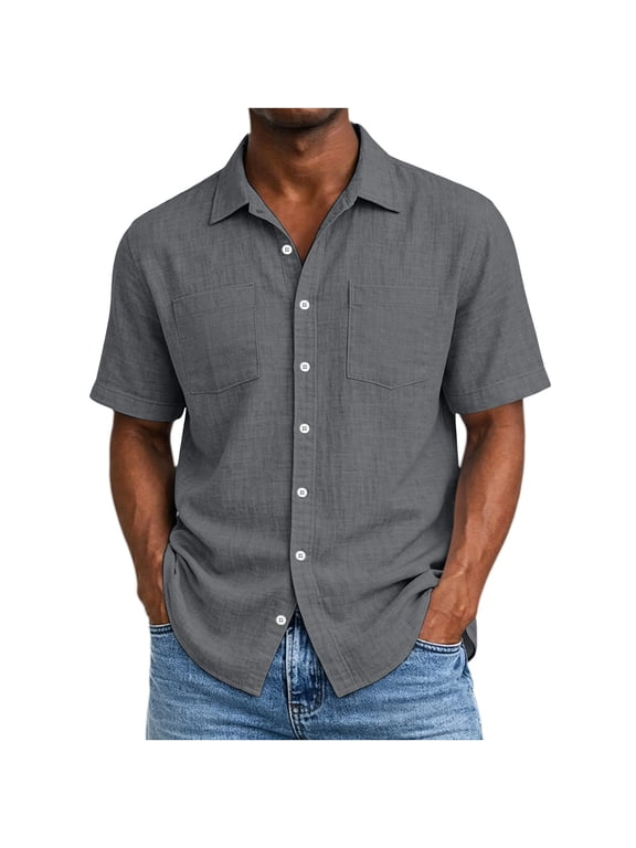Mens Summer Shirts Fashion Short Sleeve Collared Business Button Up Shirt with Pockets Men's Clothing