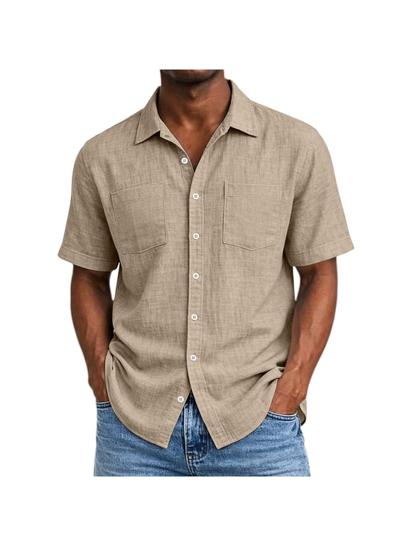 Mens Summer Shirts Fashion Short Sleeve Collared Business Button Up Shirt with Pockets Men's Clothing