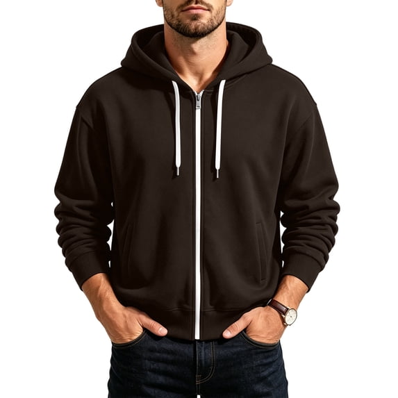 Kezqiaxn Mens Zip Up Hoodie Fall Long Sleeve Warm Athletic Jacket with Pockets Hoodies for Men Oversized Sweatshirt