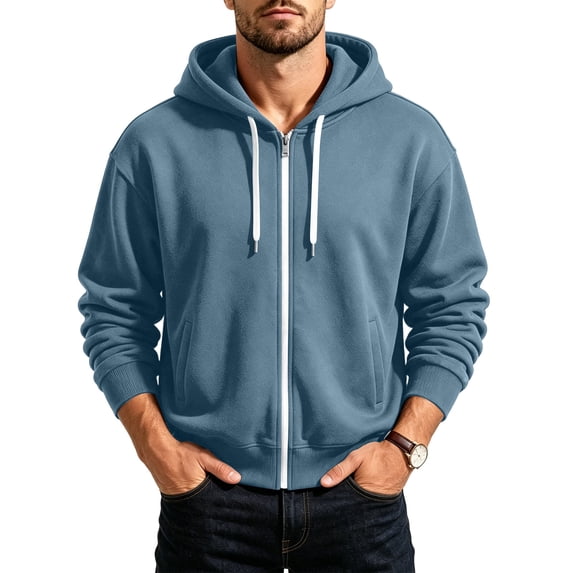 Kezqiaxn Mens Zip Up Hoodie Fall Long Sleeve Warm Athletic Jacket with Pockets Hoodies for Men Oversized Sweatshirt
