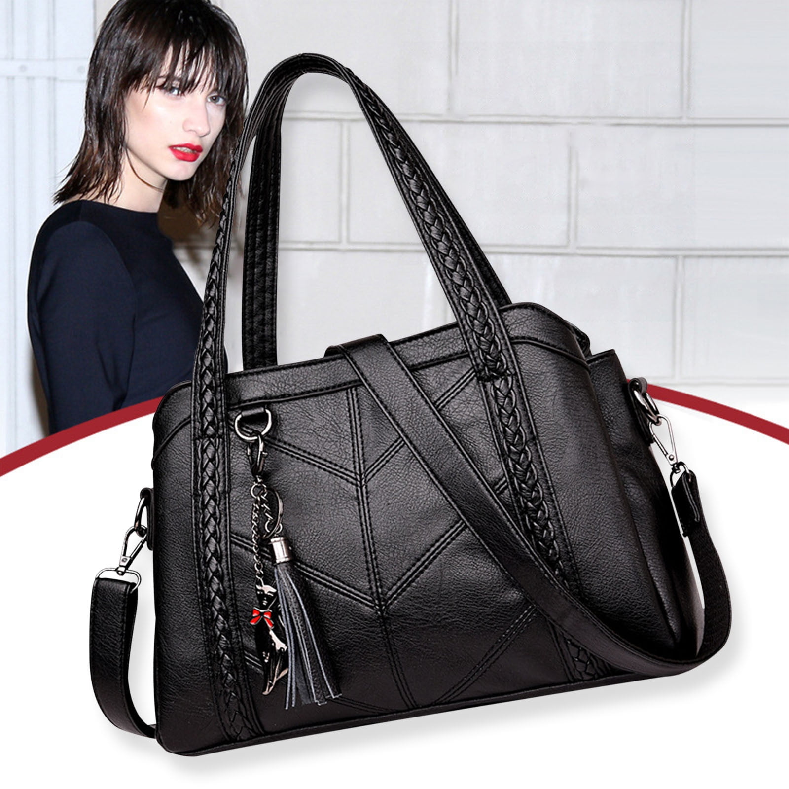 Kezqiaxn Messenger Bag Tote Bag for Women Ladies Large Capacity Handbag Soft Leather Woman Messenger Bags Purses Crossbody Black
