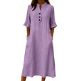 thumbnail image 1 of Kezqiaxn Midi Dresses for Women Ruffle Half Sleeve Button Up Dress with Pockets Women's Sundresses Summer Beach Vacation, 1 of 6