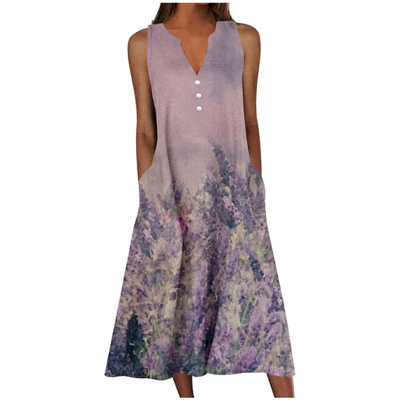 Kezqiaxn Midi Dresses for Women Summer Sleeveless V-Neck Button Up Dress with Pockets Casual Womens Sundresses Plus Size Fashion