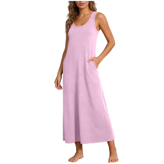 Kezqiaxn Midi Summer Dresses for Women Trendy Sleeveless Casual Sundress with Pockets Beach Dress Fashion Clothing