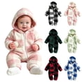 thumbnail image 1 of Kezqiaxn Newborn Girl Clothes Long Sleeve Hooded Romper Jumpsuit with Zipper Fall Winter Toddler Clothes 0-18Months, 1 of 8