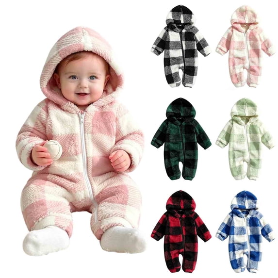 Kezqiaxn Newborn Girl Clothes Long Sleeve Hooded Romper Jumpsuit with Zipper Fall Winter Toddler Clothes 0-18Months
