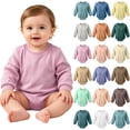 thumbnail image 1 of Kezqiaxn Newborn Onesies Crew Neck Long Sleeve Bodysuit Solid Color Cotton Rompers Fall Winter Baby Clothes 0-24Months, 1 of 7