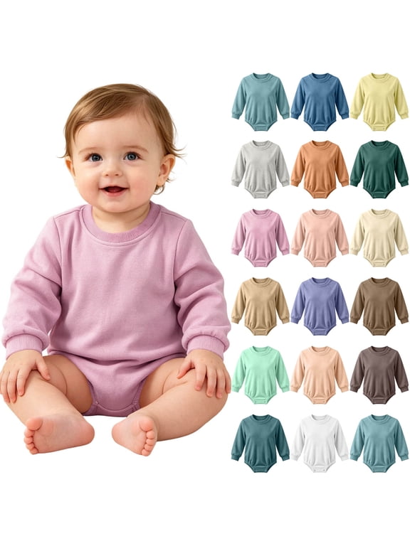 Newborn Onesies Crew Neck Long Sleeve Bodysuit Solid Color Cotton Rompers Fall Winter Baby Clothes 0-24Months
