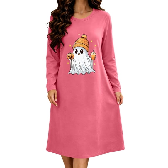 Kezqiaxn Night Dress for Women Halloween Costumes Long Sleeve Loose Casual Nightgown Women's Sleepwear Plus Size Nightgowns Hot Pink A L